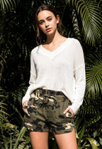 CAMOFLAGE ARMY COTTON SHORTS WITH DRAWSTRING