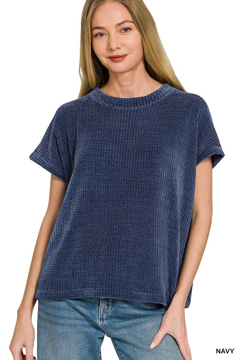 Chenille Waffle Cap Sleeve Sweater