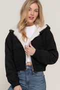 Long Sleeve Hoodie Inside Fur Corduroy Zip Up Jacket