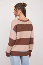 WIDE STRIPE TEXTURED KNIT CONTRAST KNIT CARDIGAN
