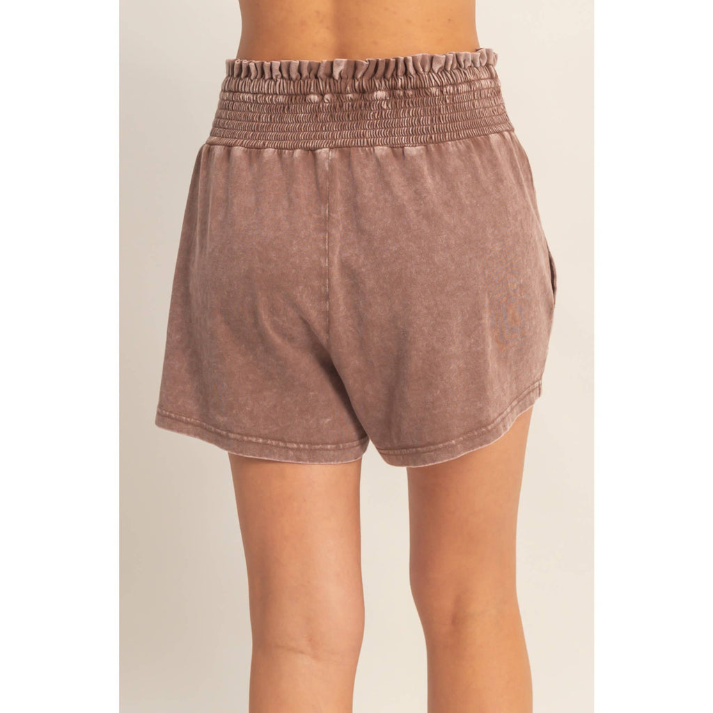 Smocked Waist Mineral Wash Shorts