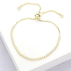 Stainless Steel CZ Stone Tennis Chain Pull Tie Adjustable Bracelet