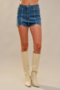 Carly Rhinestone Scallop Denim Shorts