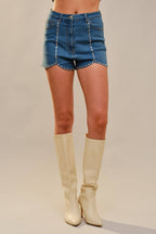 Carly Rhinestone Scallop Denim Shorts