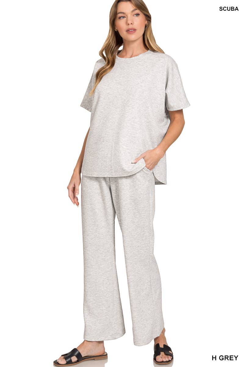 Scuba Curbed Hem Top & Pants Set - Zenana