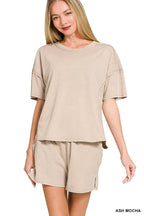 Acid Washed Short Sleeve Set