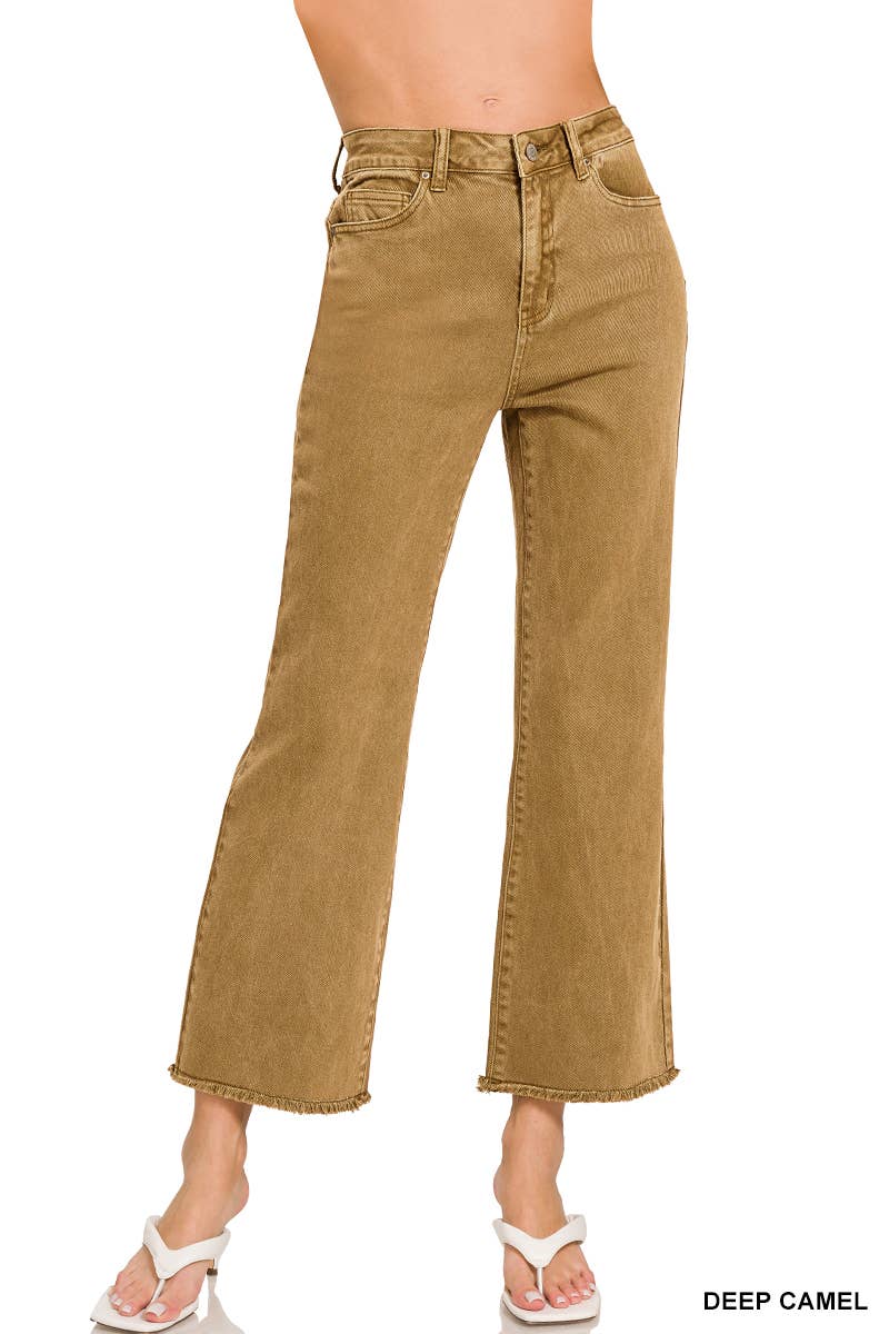 Acid Wash High Waist Frayed Hem Bootcut Pants