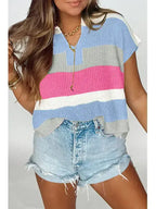 Color Block Striped Knit Short Sleeve Summer Top