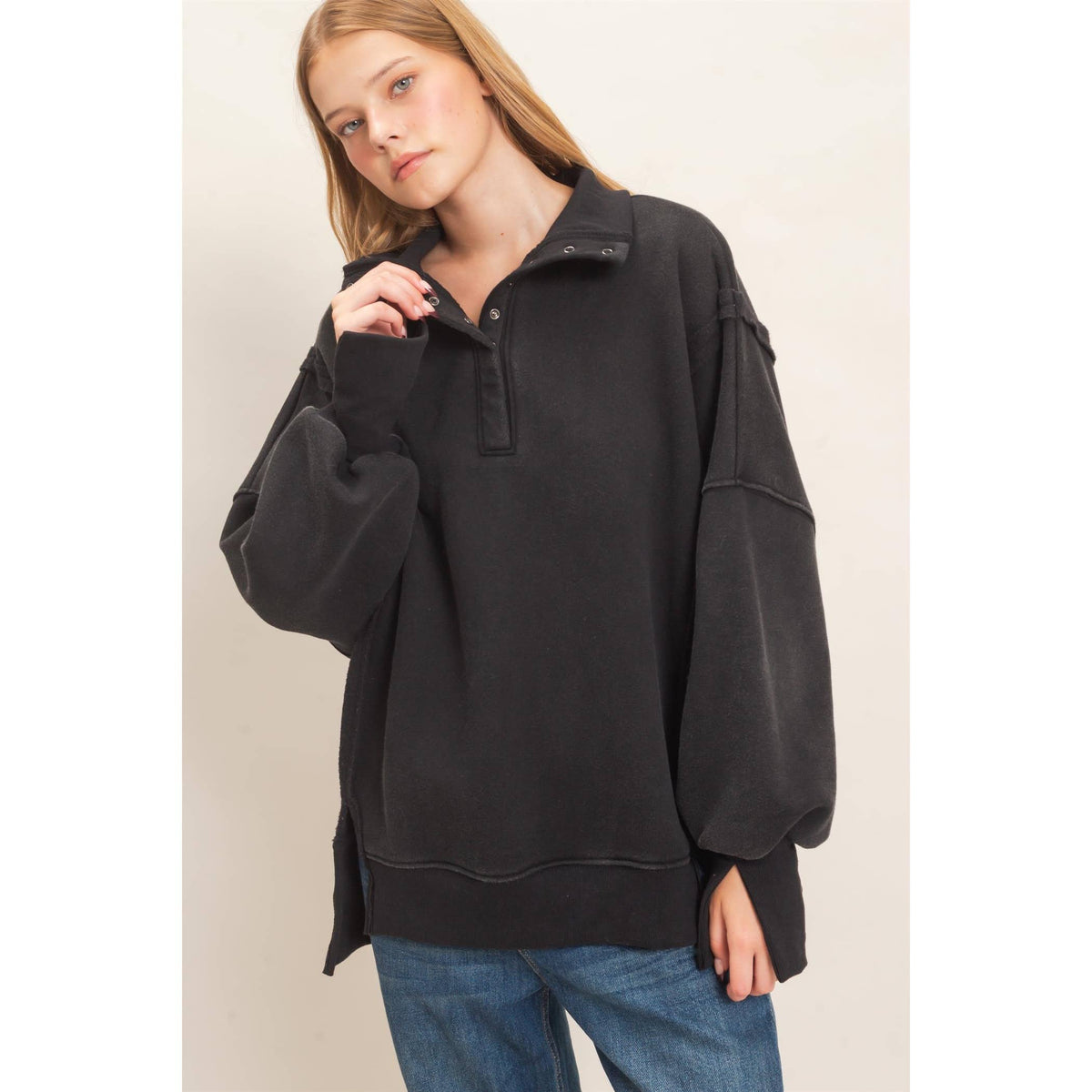 Mineral Wash Snap Collar Pullover