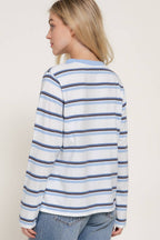 Long Sleeve Crew Neck Y/D Multi Striped Knit Top
