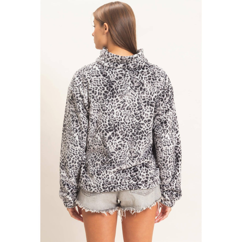 Leopard Print Fleece Half Zip Pullover