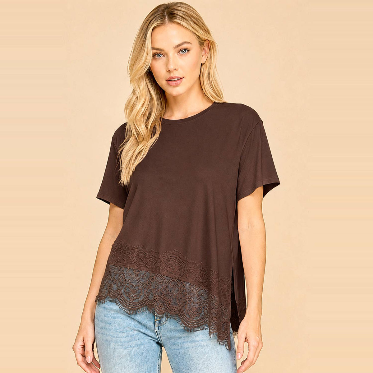 Asymmetrical Lace Trim Top B