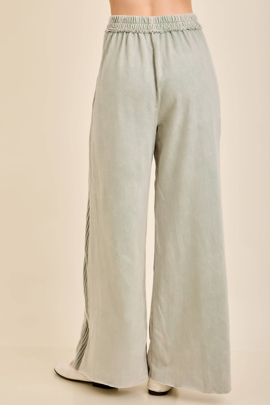 Mineral Wash Side Knit detail wide leg pants HE5878P