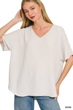 Woven Airflow V-neck Short Sleeve Top