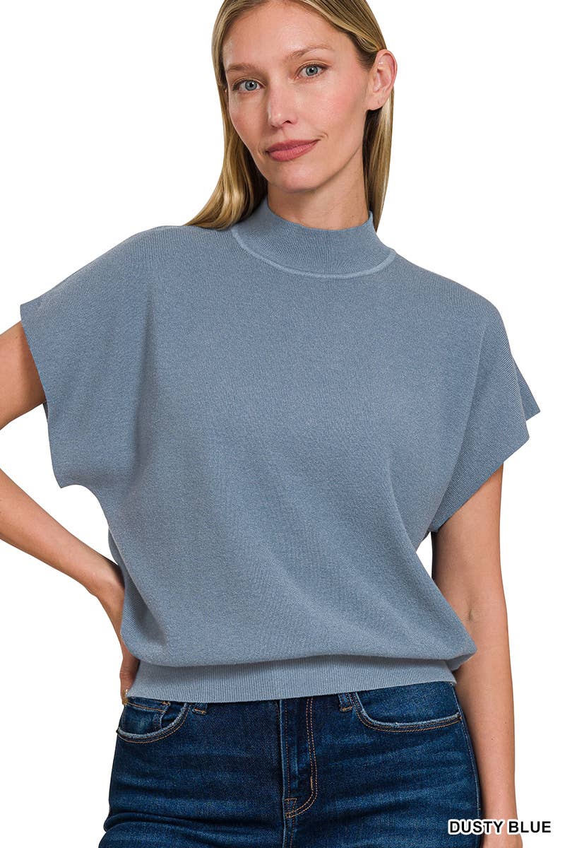 Mock Neck Short Dolman Sleeve Sweater