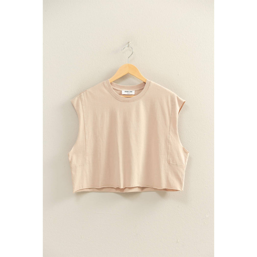 Crew Neck Boxy Sleeveless Cropped Top