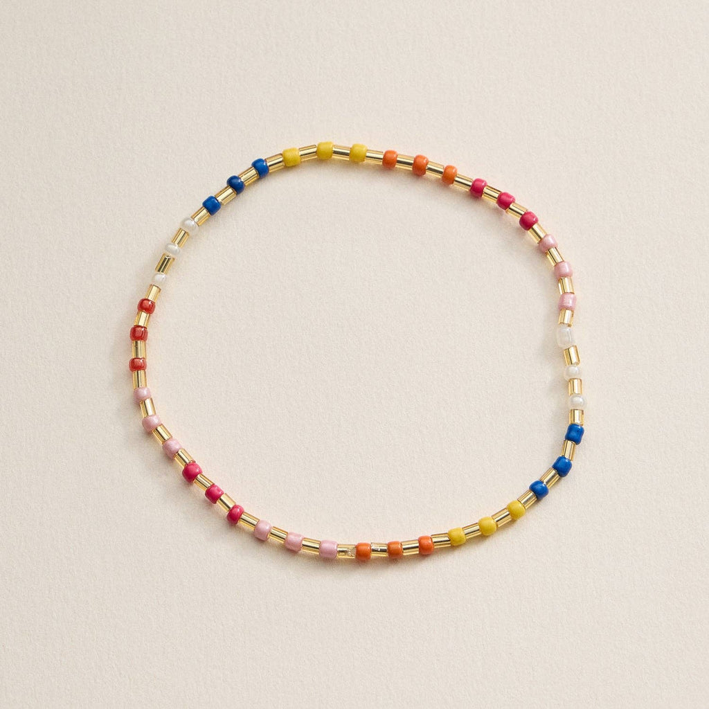 Beaded Heart Charm Stretch Bracelet Set | 3-Piece Layered Stack with Gold Accents