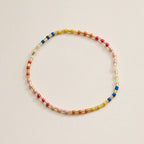 Beaded Heart Charm Stretch Bracelet Set | 3-Piece Layered Stack with Gold Accents