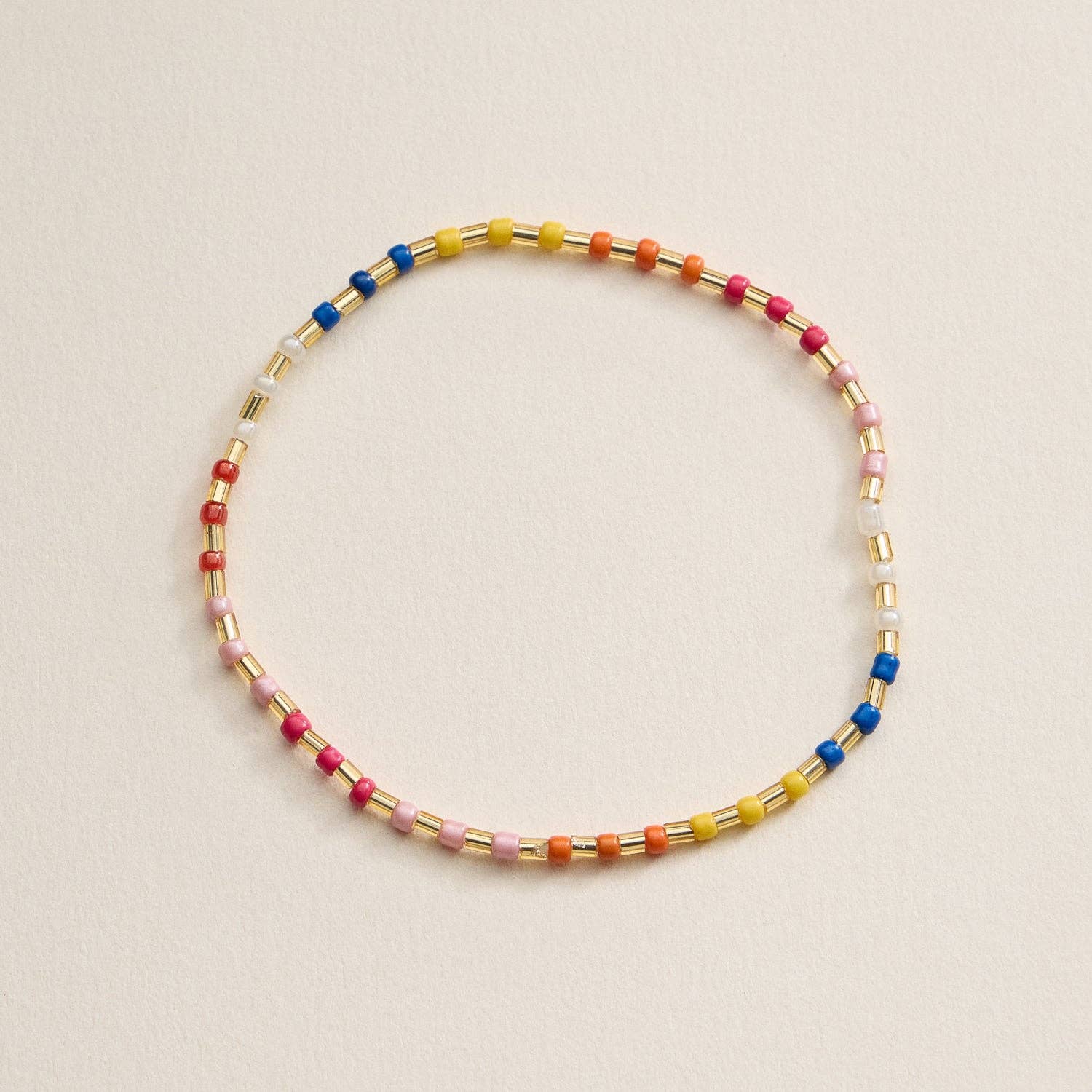 Beaded Heart Charm Stretch Bracelet Set | 3-Piece Layered Stack with Gold Accents