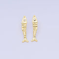 24K Gold Filled 35mm Clear CZ Hammered Fish Stud Earrings | AI549