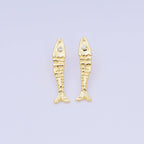 24K Gold Filled 35mm Clear CZ Hammered Fish Stud Earrings | AI549