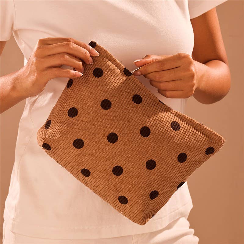 CORDUROY POLKA DOT COSMETIC MAKEUP POUCH BAG | 40P625