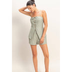 Strap Buttoned Top And Shorts Set