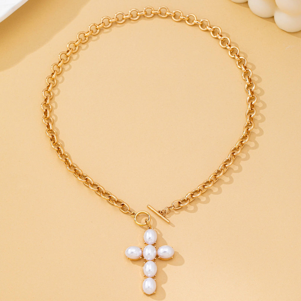 Large Pearl Cross Toggle Necklace | 80N93068