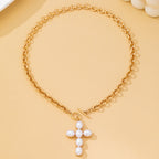 Large Pearl Cross Toggle Necklace | 80N93068