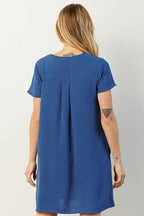 CD1565-AIRFLOW V-NECK SHORT SLEEVE SHIFT DRESS