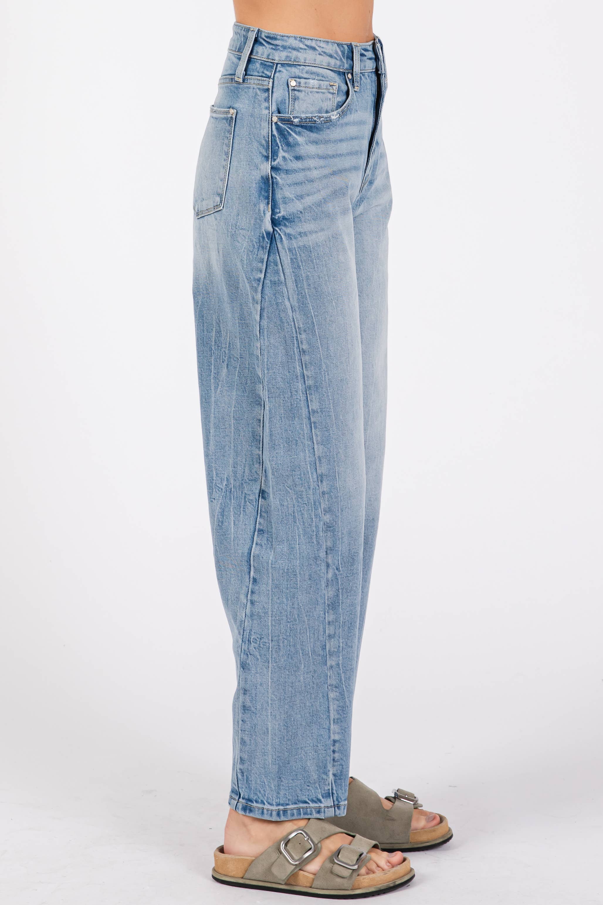 P1305X-LM SIDE SEAM DETAILING HIGH RISE COMFORT BARREL JEANS