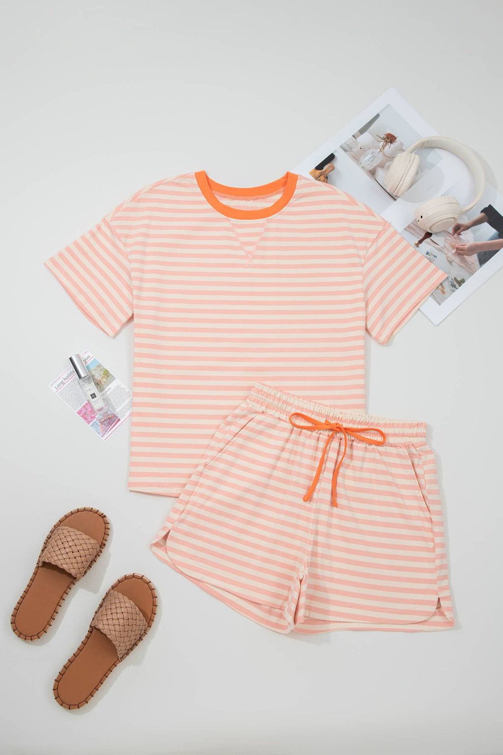 LAS Stripe Looks Contrast Drop Shoulder Loose Tee (S-4X)