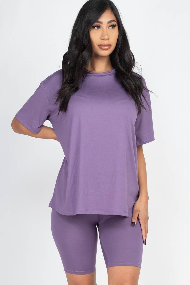 Loose Fit Top Oversize Shirts And Bike Shorts Set