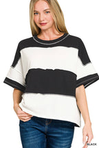 French Terry Color Block Exposed Seam Top