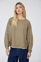 EXPOSED SEAM DETAIL LONG SLEEVE KNIT TOP