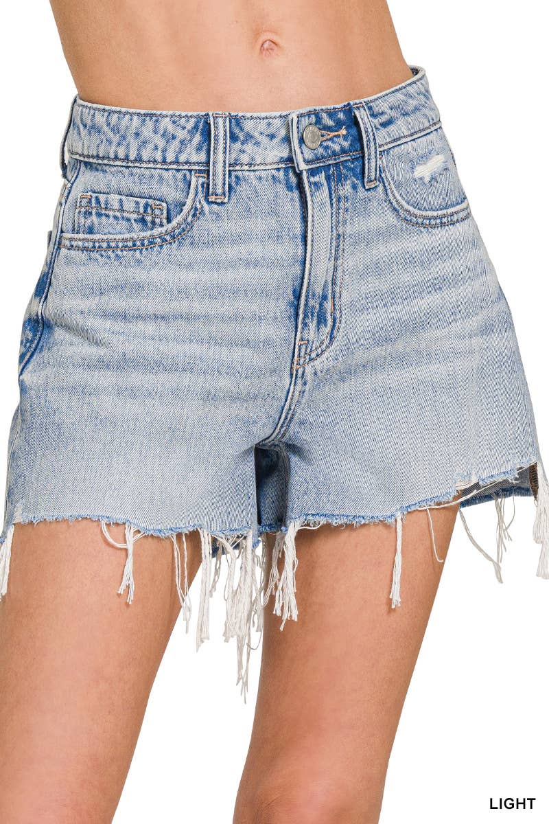 Distressed Cuffed Raw Hem Denim Shorts