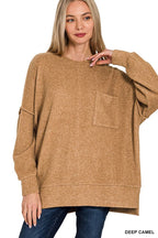 Brushed Melange Drop Shoulder Oversized Sweater