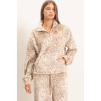 Leopard Print Fleece Half Zip Pullover