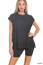 Brushed Dty Microfiber Top And Biker Shorts