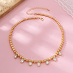 Oval Stone Beaded Ball Chain necklace | 80N92776