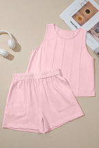 PRETTY BASH Solid Stitched Tank Top & Short Set