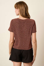 T10373B - GEO PATTERN METALLIC SHORT SLEEVE TOP