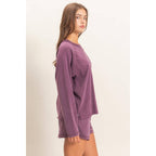 Mineral Wash Long Sleeve Raw Edge Top & Shorts Set