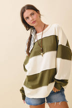 8551GN Contrast Panel Long Sleeve Slouchy Pullover 1
