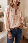 Darling Duck Print Button Neck Top