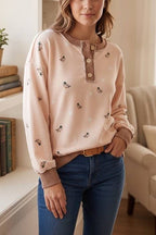 Darling Duck Print Button Neck Top