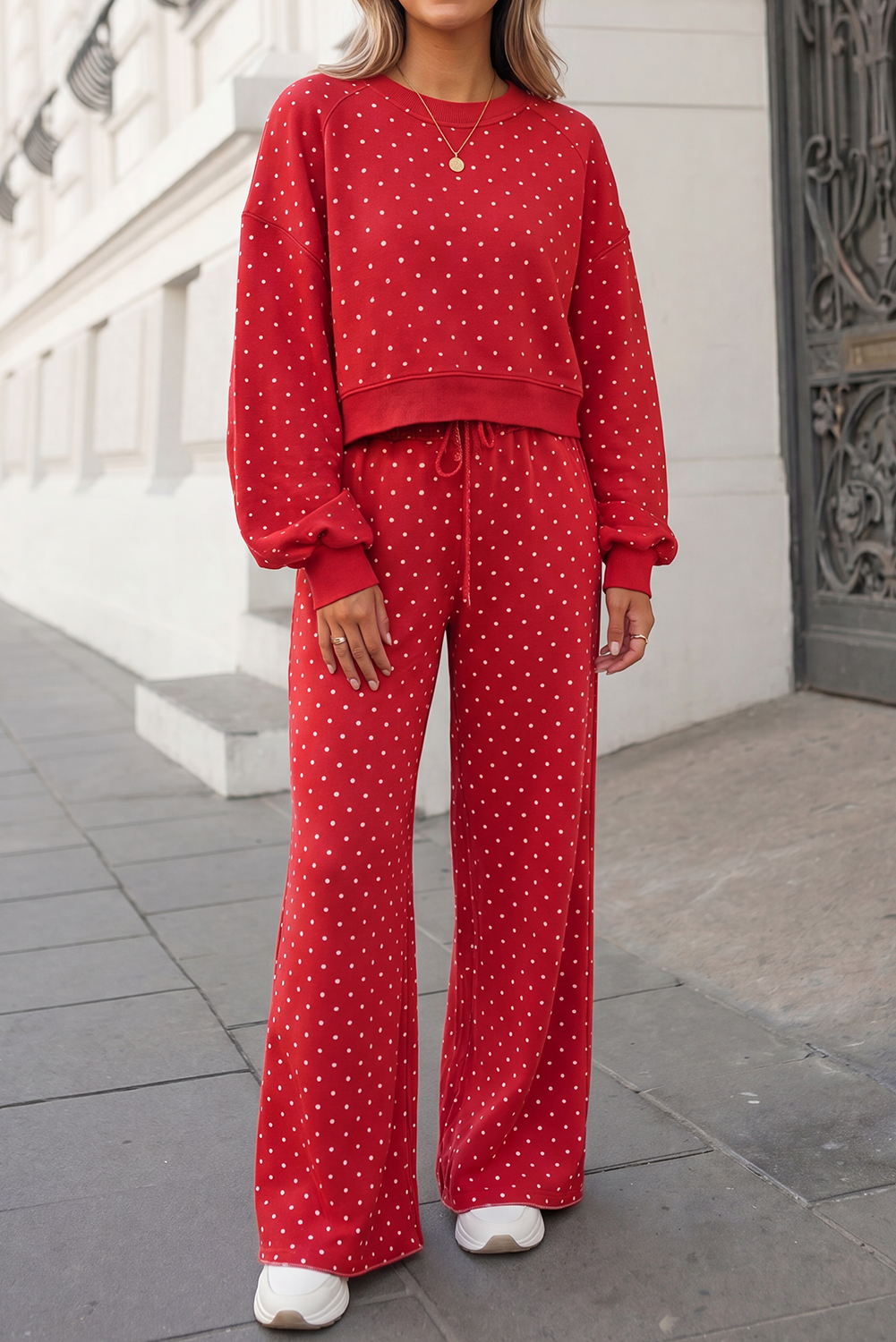 Polka Dot Print High Waist Pants Set | S-XL Plus 1X-4X