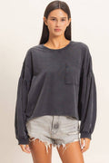 Mineral Wash Puff Long Sleeve Boxy Top