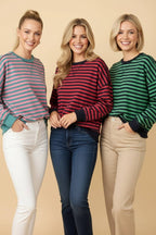 HT20242 Striped Drop-Shoulder Pullover Sweatshirt