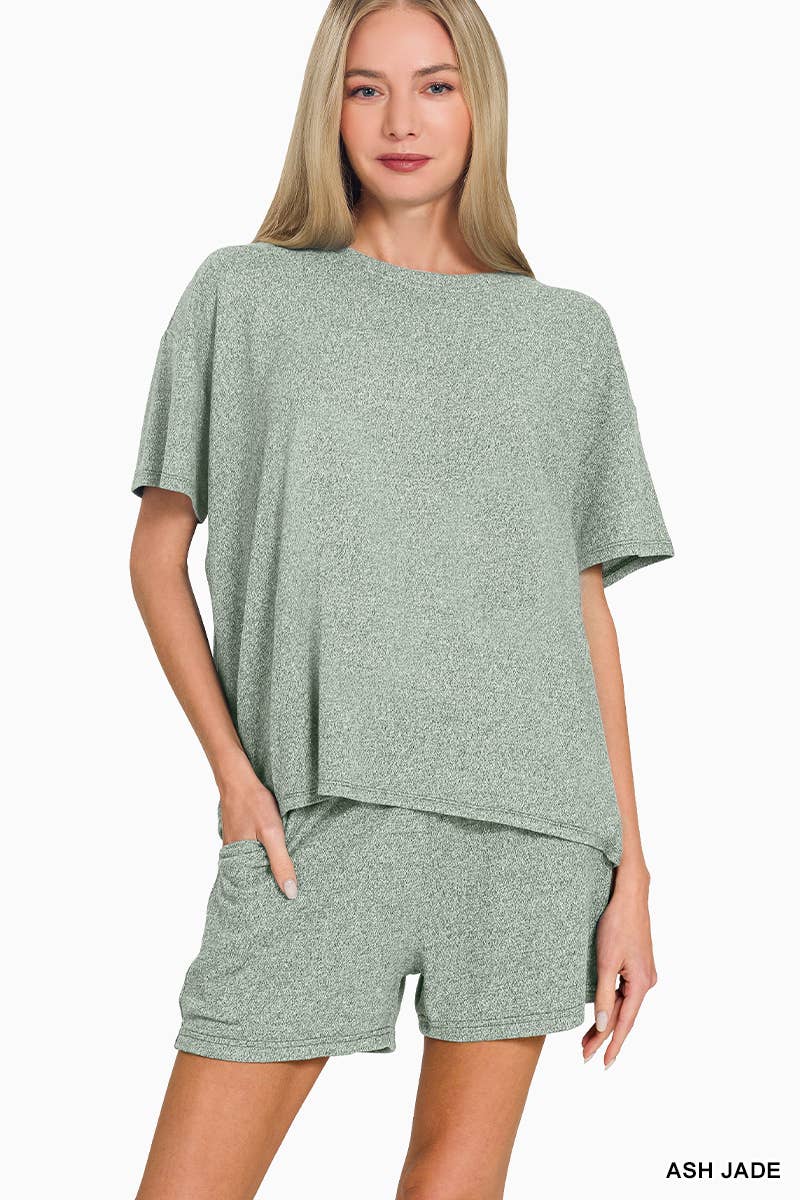 Soft Melange Short Sleeve Tee And Short Pants Set